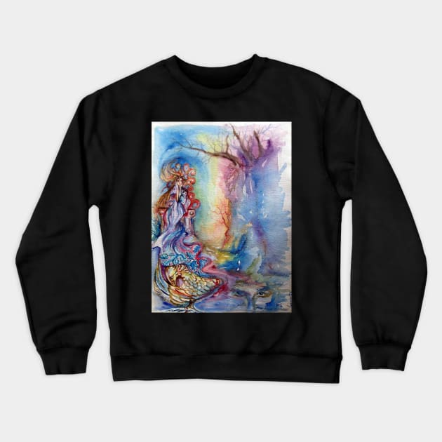 LADY OF THE LAKE  / Magic and Mystery Fantasy Watercolor Crewneck Sweatshirt by BulganLumini